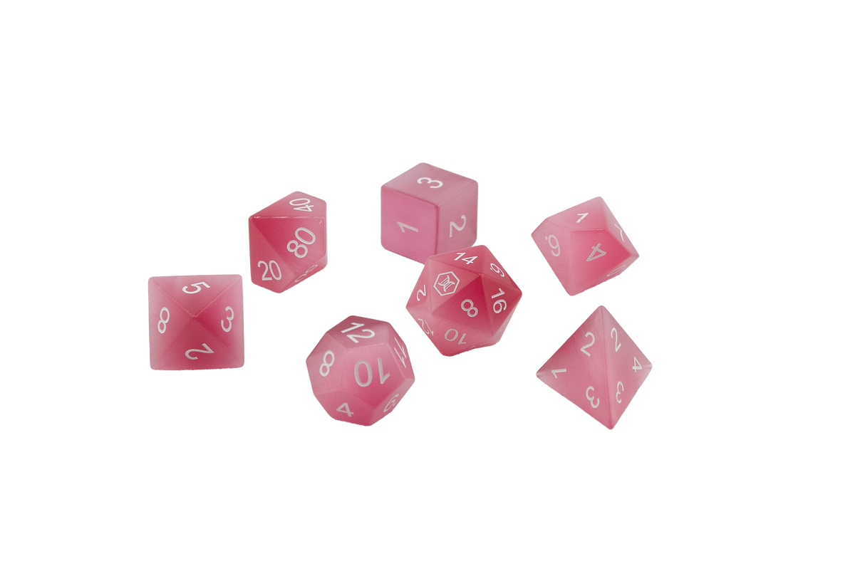 Pink Cat's Eye Gemstone Dice Set