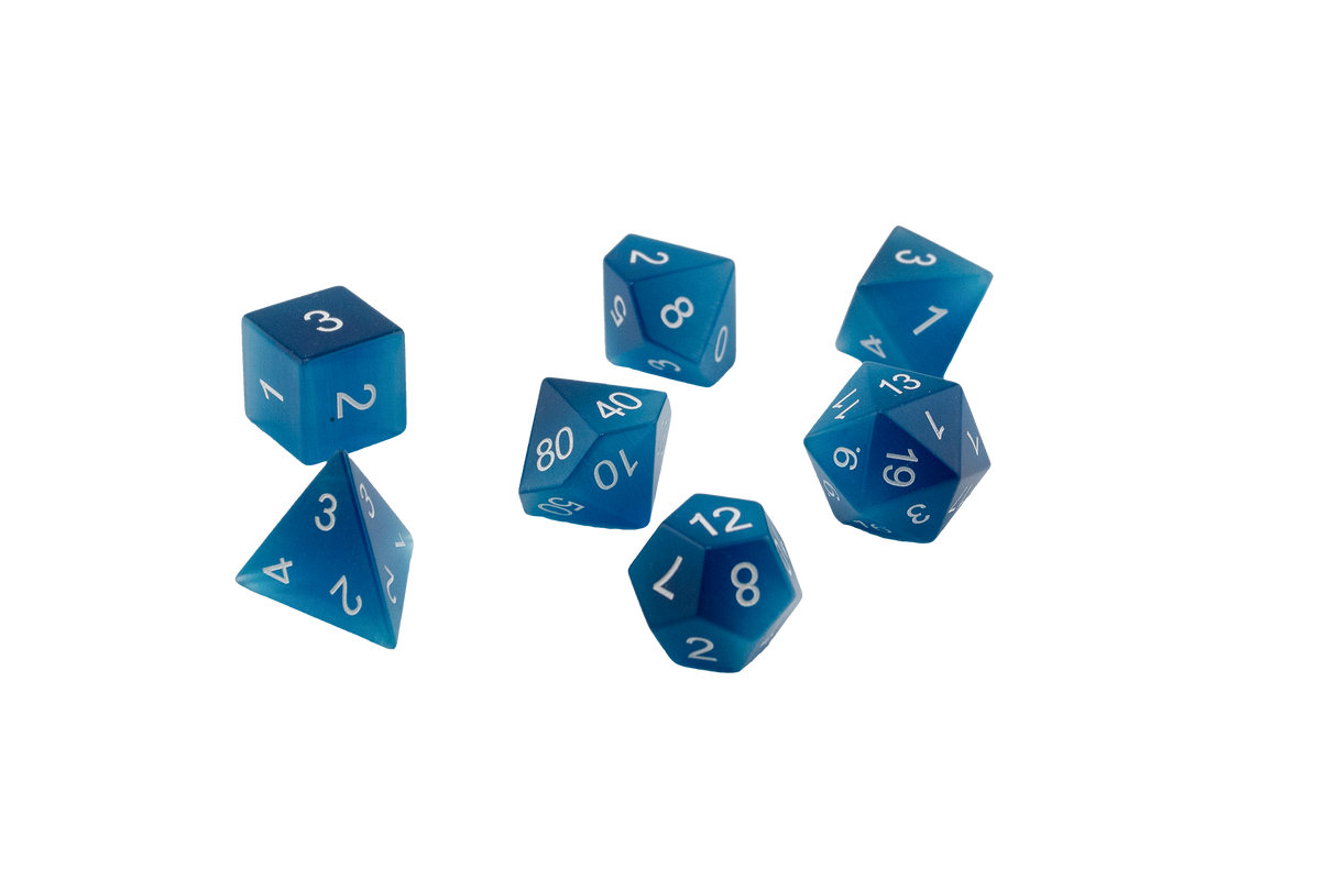 Blue Cat's Eye Gemstone Dice Set