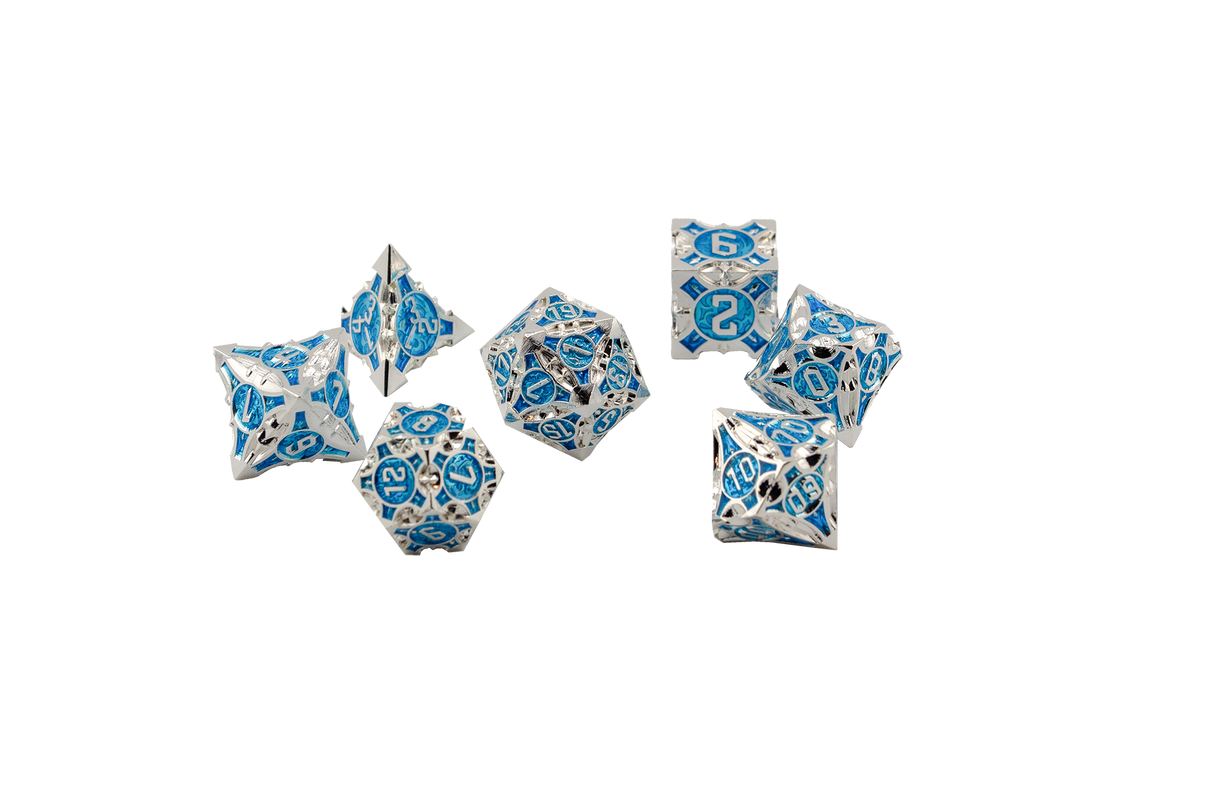 Ornamental Blue Metal Dice Set